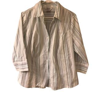 George Women’s Plus Casual Multicolor Striped Stretch Button Down Shirt